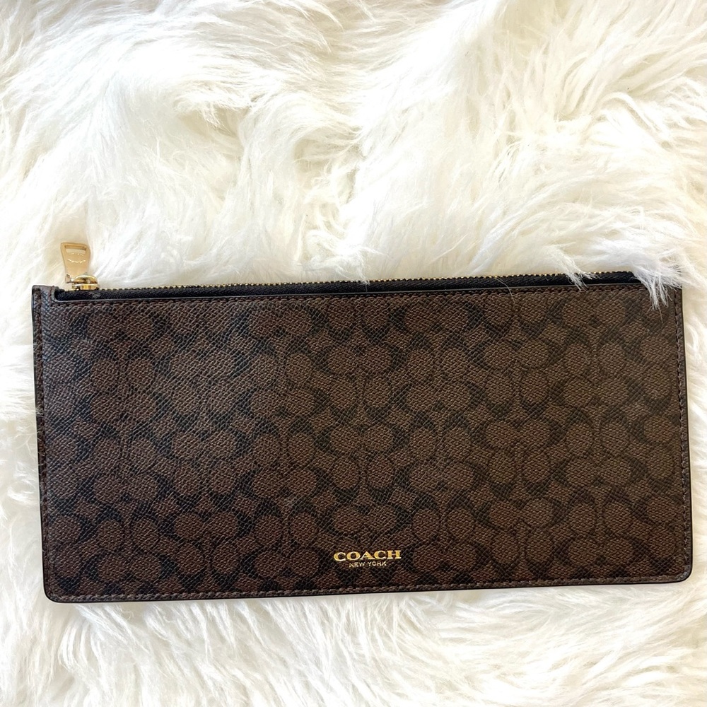 Coach Zip Pouch Signature Logo Brown and Black 9.7” x 4.7”